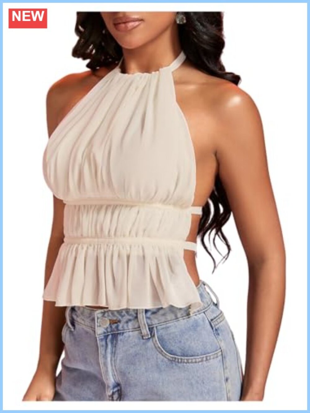Milumia Women's Ruffle Hem Halter Tank Top Sleeveless Backless Party Club Top